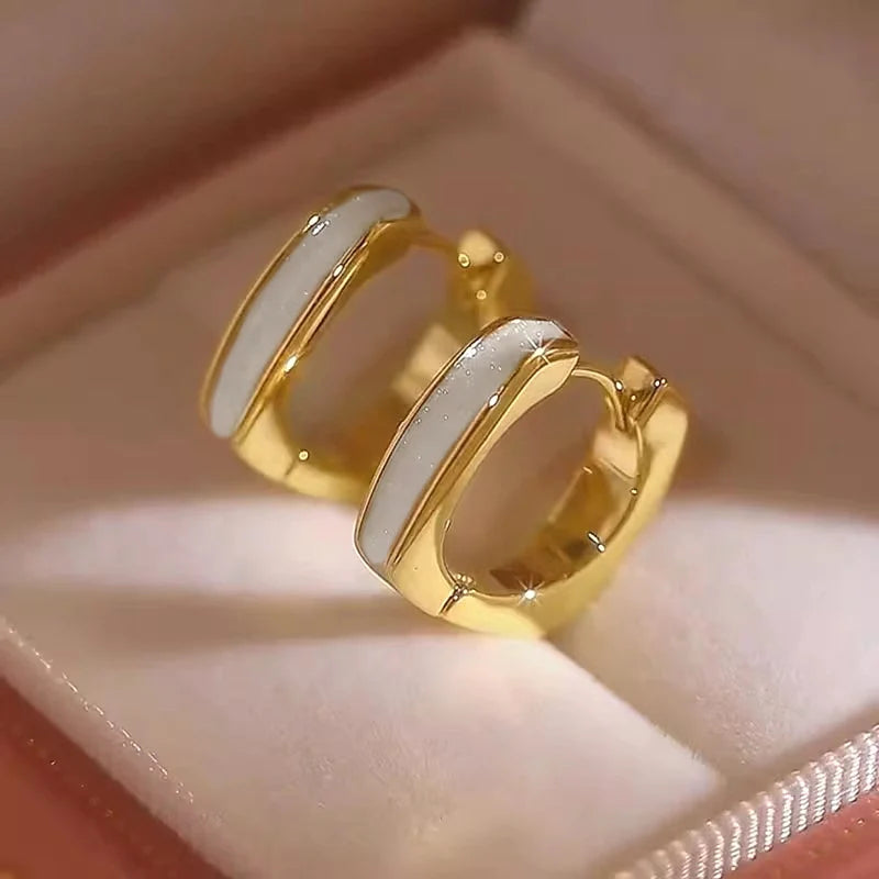 Huitan Enamel Hoop Earrings – Dainty Women's Fashion Jewelry Hoop Earrings Axl E4765