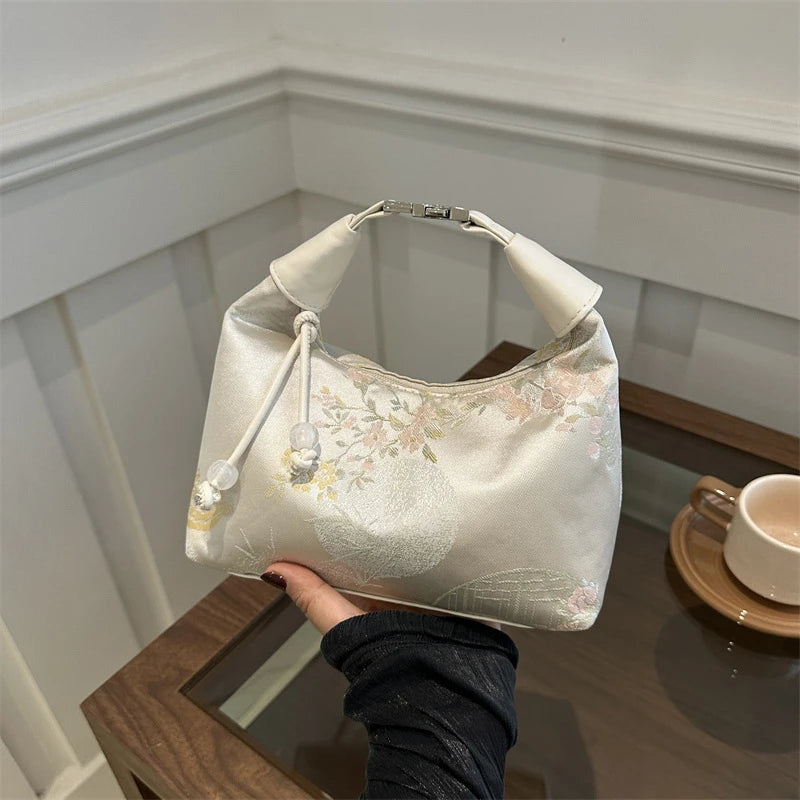 Chinese Embroidery Canvas Handbag – Women's Shoulder Crossbody Tote Embroidery Canvas Handbag Axl Beige