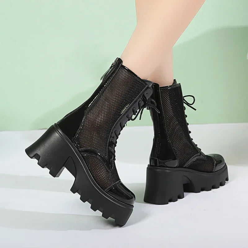 Women's Platform Wedge Ankle Boots – Breathable Mesh Booties Platform Wedge Booties Axl