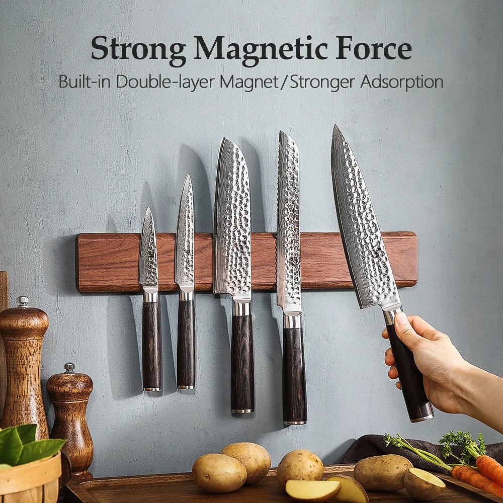 XINZUO 40cm Walnut Magnetic Knife Holder – Wall Mount Strip Magnetic Knife Holder Axl