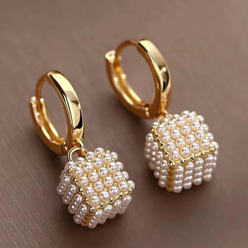 Huitan Imitation Pearl Drop Earrings – Elegant Women's Jewelry Pearl Drop Earrings Axl