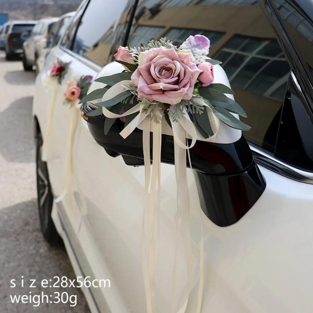 Wedding Car Floral Bow Decoration – Bridal Door & Mirror Decor Wedding Car Decoration Axl Pink