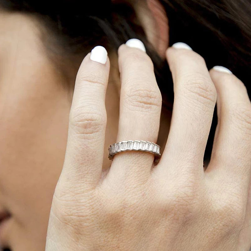 Huitan Geometric Cubic Zirconia Women's Wedding Band Ring Wedding Band Ring Axl