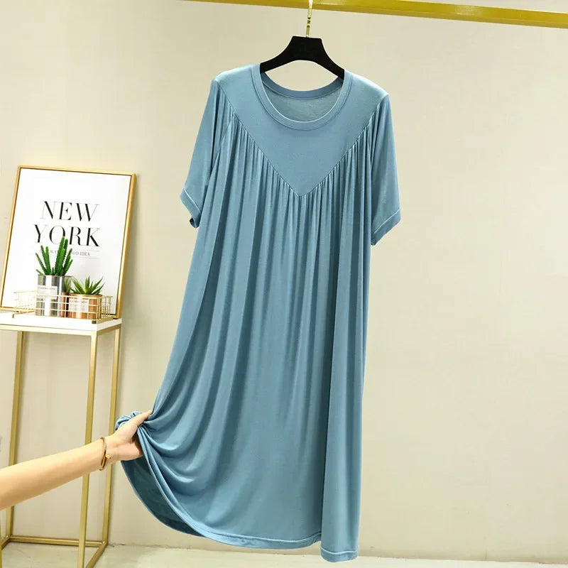 Women's Modal Nightgown – Loose Short-Sleeve Summer Night Dress Women's Nightgown Axl blue L