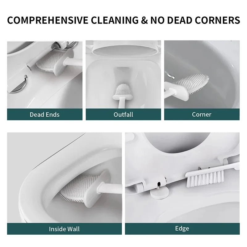 Wall Mount Silicone Toilet Brush & Holder – Long Handle Toilet Brush Set Axl