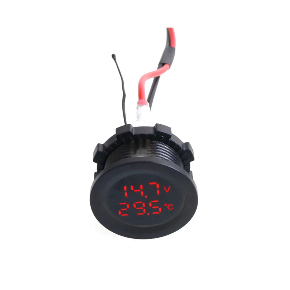 Round LED Digital Voltmeter Temp Gauge DC 12V-24V Car Motorcycle Digital Voltmeter Gauge Axl