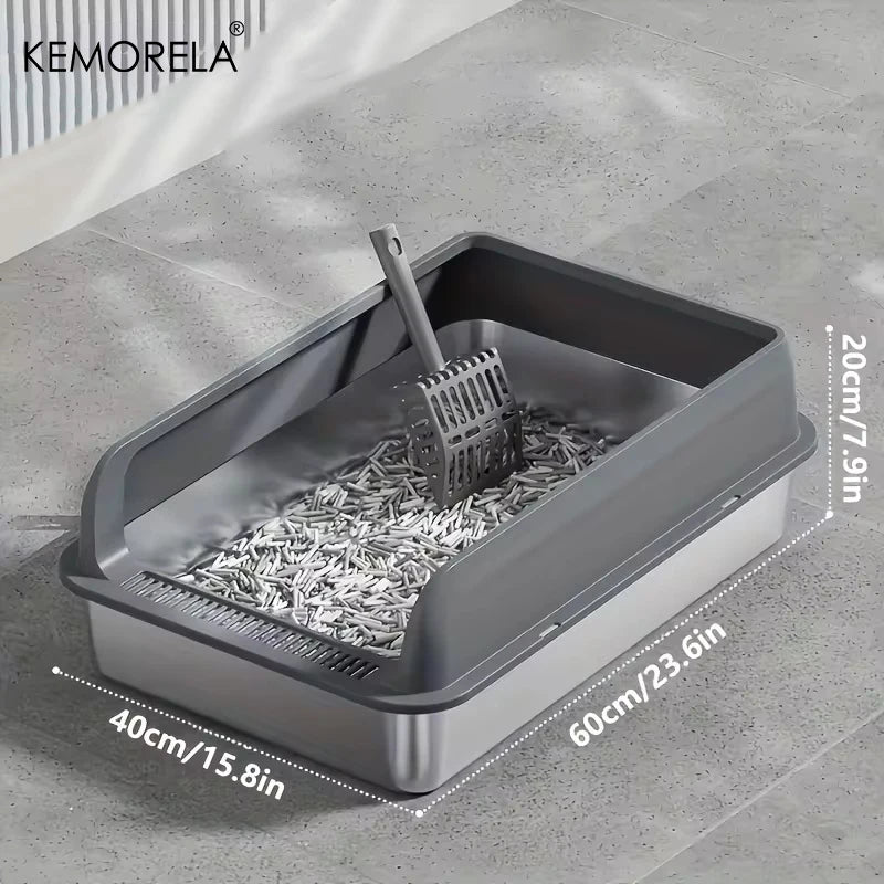 KEMORELA XL Stainless Steel Cat Litter Box with Lid & Scoop Cat Litter Box Axl Dark Gray XL S