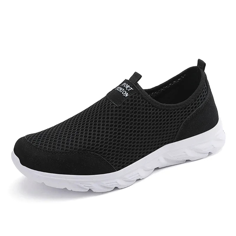 YBQJOO Men's Mesh Slip-On Sneakers – Lightweight Breathable Loafers Slip-On Sneakers Axl black and white 46