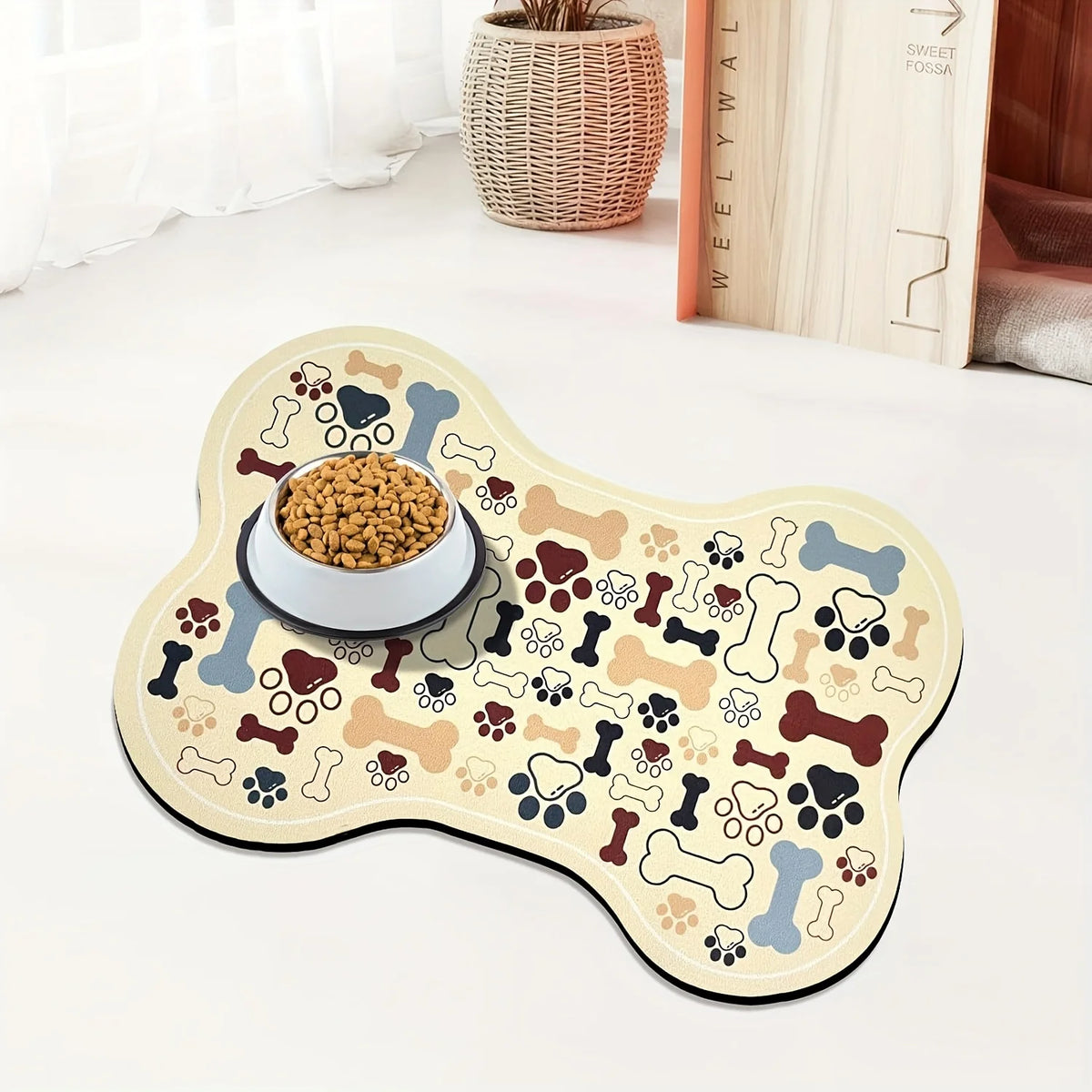 Non-Slip Quick-Dry Dog Feeding Mat | Paw Print Pet Bowl Pad Pet Feeding Mat Axl