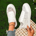 Women's Flower Mesh Sneakers – Breathable Casual Lace-Up Women's Mesh Sneakers Axl 40 White