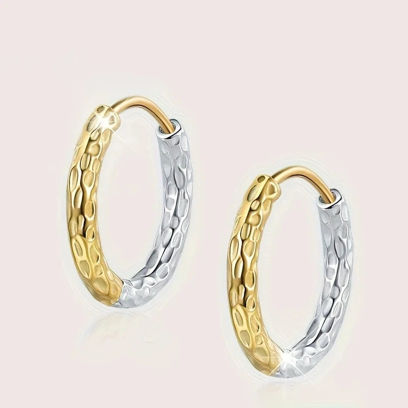 Huitan Two-Tone Hammered Hoop Earrings – Small Circle Women Hoop Earrings Axl
