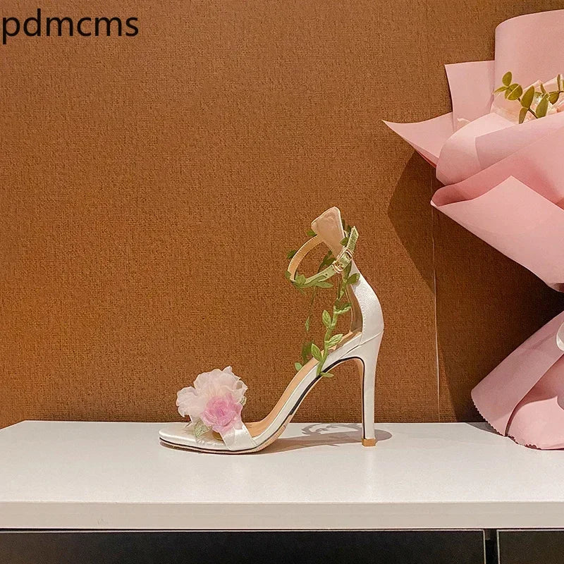Women's Floral Open Toe High Heel Sandals – Wedding Heels High Heel Sandals Axl