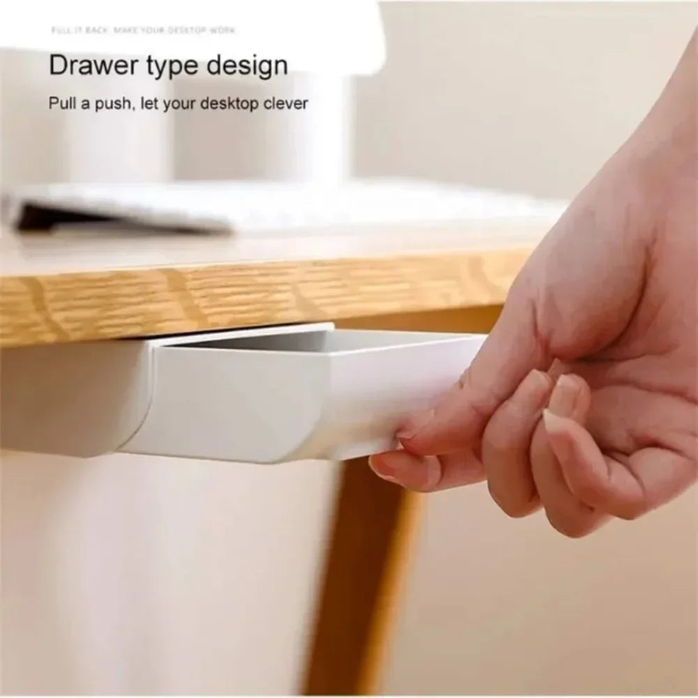 Under Desk Storage Drawer – Self-Adhesive Hidden Organizer Tray Desk Drawer Organizer Axl