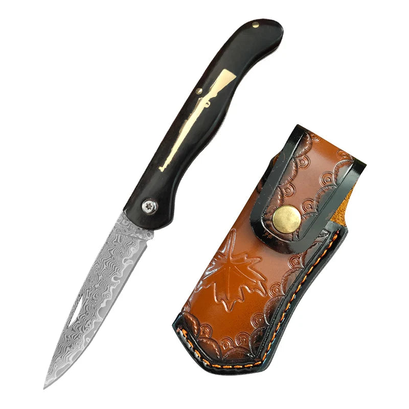 Damascus Steel Folding Knife – Wood Handle Kitchen & BBQ Knife Folding Pocket Knife Axl Folding knife T