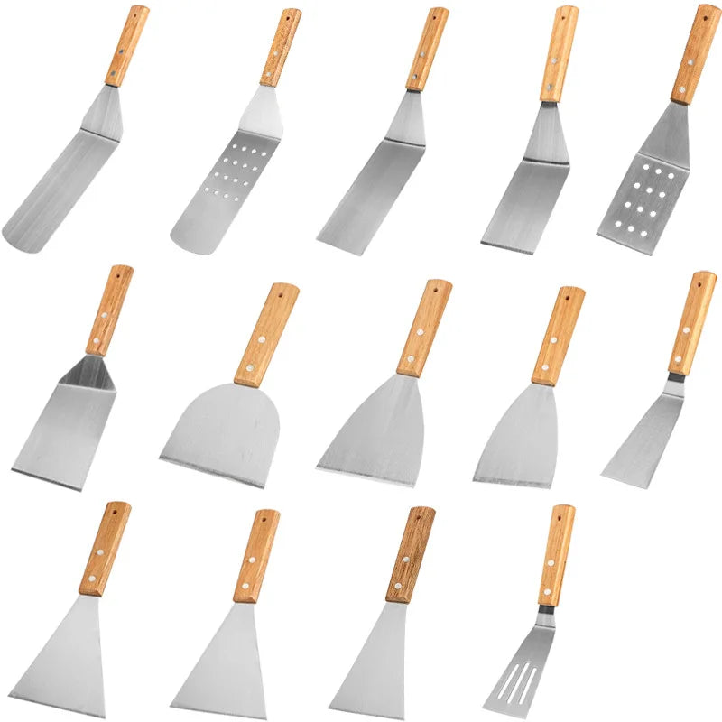 Wooden Handle Stainless Steel Spatula – BBQ Turner & Shovel Kitchen Spatula Turner Axl