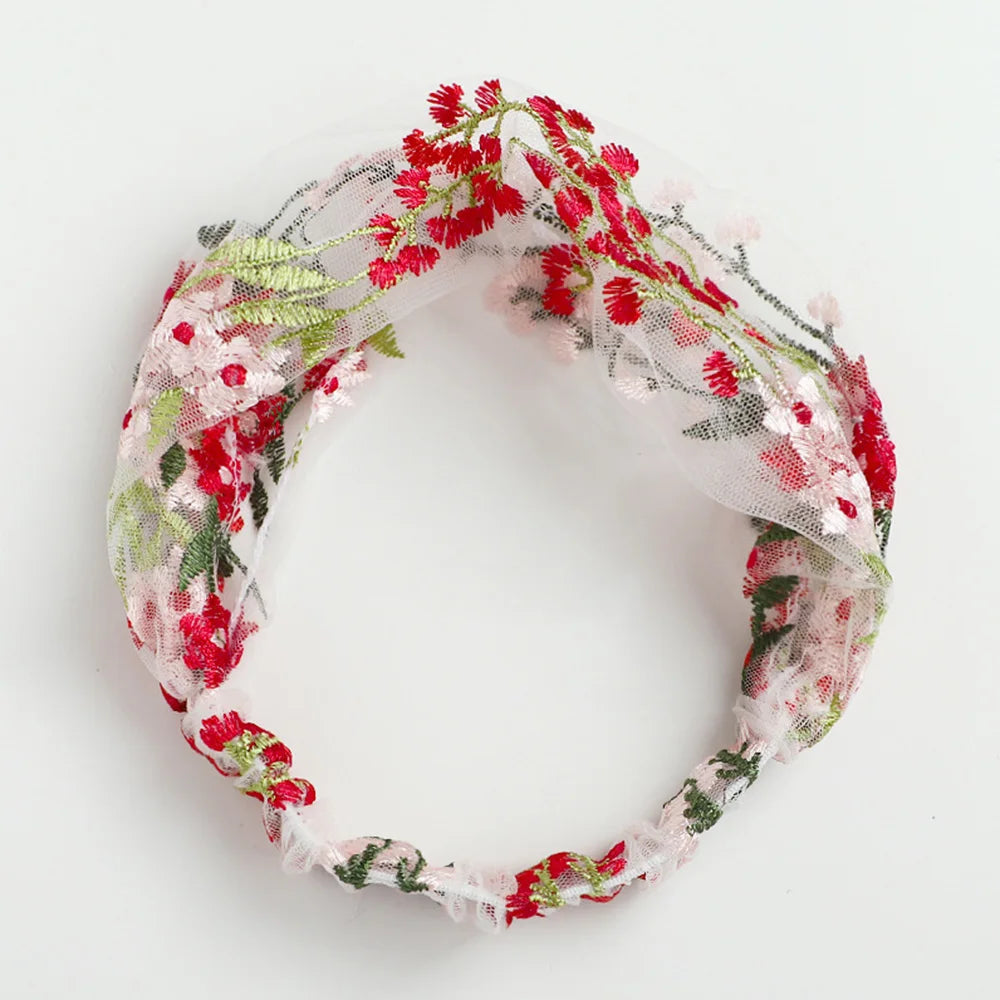 Korean Lace Floral Wide-Brim Turban Headband | Face Wash Hair Band Turban Headband Axl red