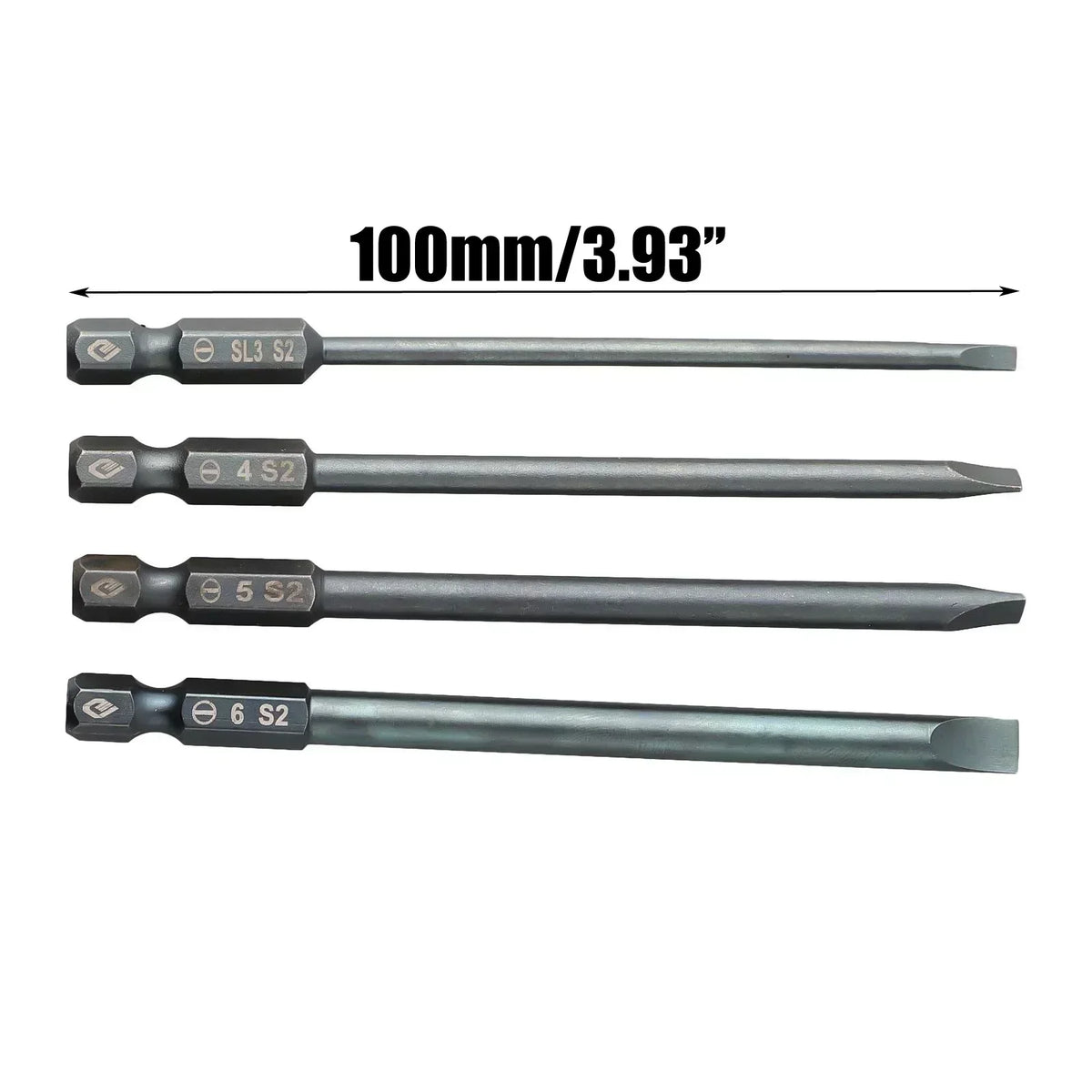 100mm Magnetic Slotted Screwdriver Bit 1/4" Hex – SL3 to SL6 Screwdriver Bit Axl