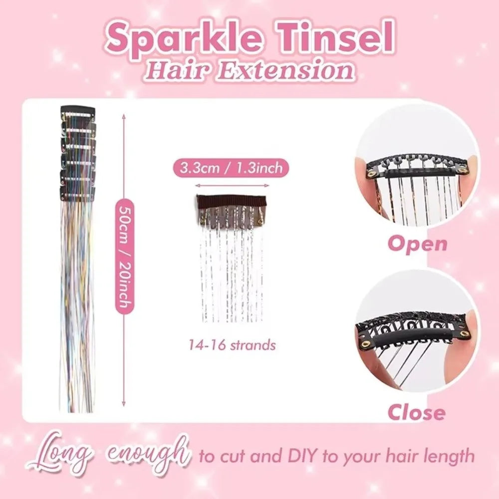 Fairy Hair Tinsel Clip-In Sparkle Extension – 10 Colors 50cm Clip-In Hair Extension Axl