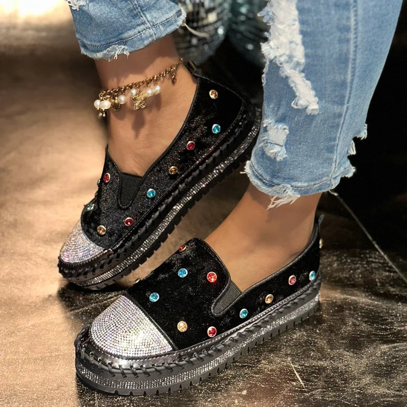 Women's Pearl Rhinestone Loafers – Slip-On Flat Shoes Embellished Flat Loafers Axl