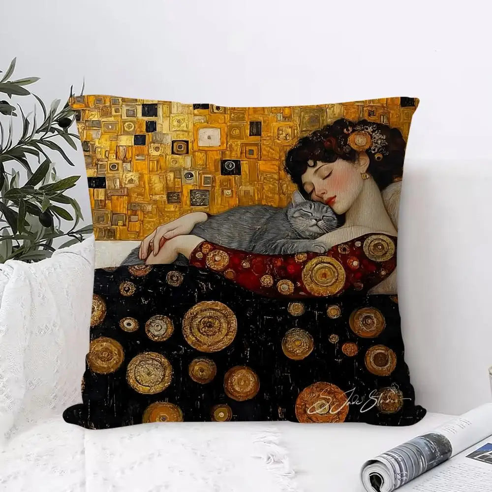 Gustav Klimt Art Pillow Case – Soft Fabric & Concealed Zipper Decorative Pillow Case Axl Black5 50X50cm