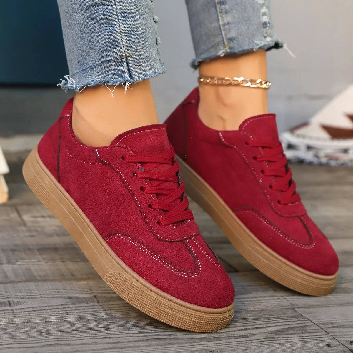 Women's Retro Canvas Sneakers – Breathable Flat Casual Shoes Canvas Flat Sneakers Axl wine red 42