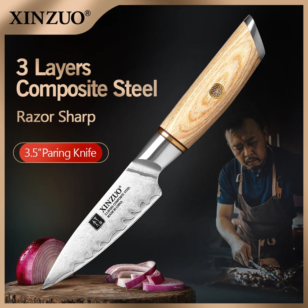 XINZUO 3.5" Paring Knife – 3-Layer Steel & Pakkawood Handle Paring Knife Axl 3.5 inch