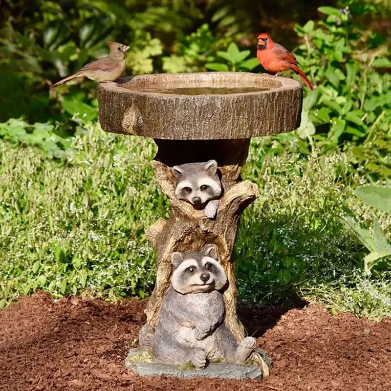 Resin Raccoon Bird Bath – Antique Polyresin Garden Sculpture Garden Bird Bath Axl