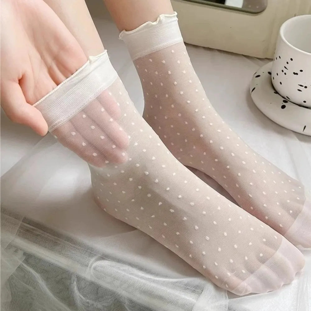 Ruffled Lace Transparent Socks – Ice Silk Mesh Ultra-Thin Lolita Lace Fashion Socks Axl
