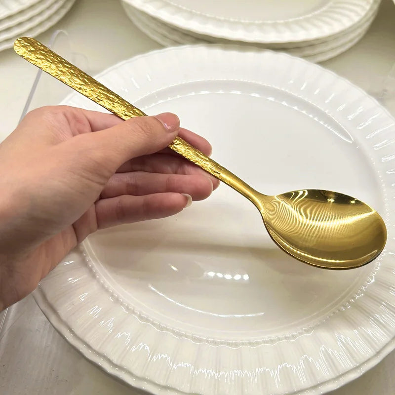 Glacier Hammered Stainless Steel Flatware Set – Forks & Spoons Flatware Set Axl gold