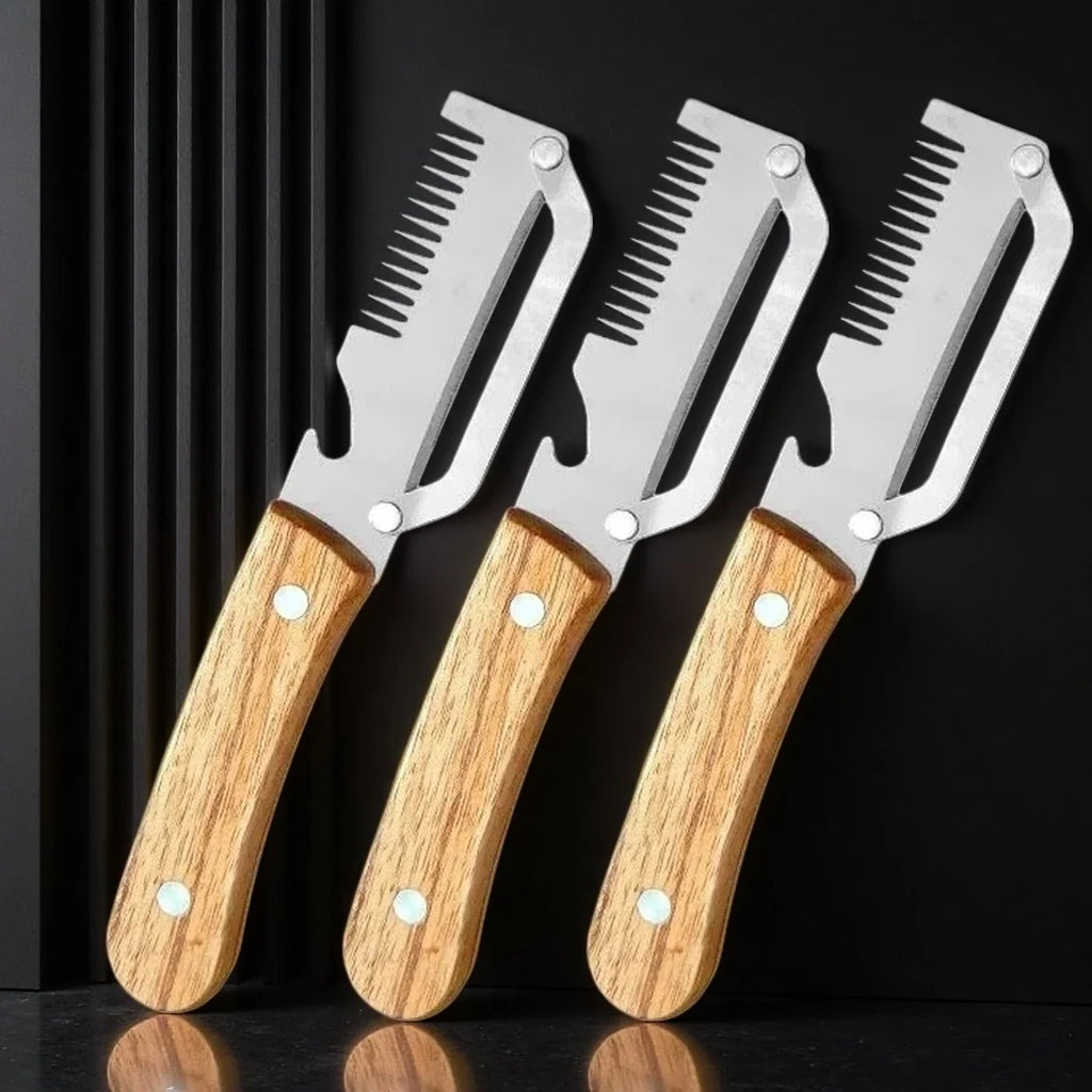 3-in-1 Stainless Steel Vegetable Peeler with Wooden Handle Vegetable Peeler Set Axl 3pcs