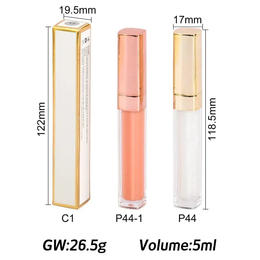 Vegan Matte Liquid Lipstick & Clear Lip Gloss – Gold Tube Wand Liquid Lipstick Axl