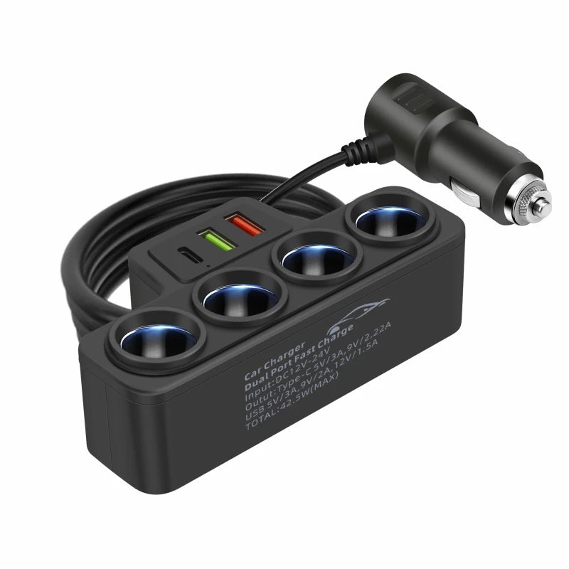 Baideluo 7-in-1 Car Charger – 2 USB, PD & 4 Sockets Car Charger Axl CH64