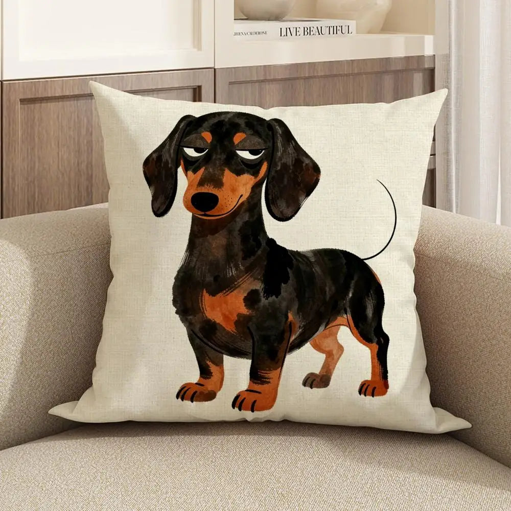 Dachshund Watercolor Linen Cushion Cover | Sofa & Home Decor Cushion Cover Axl White8 45X45cm