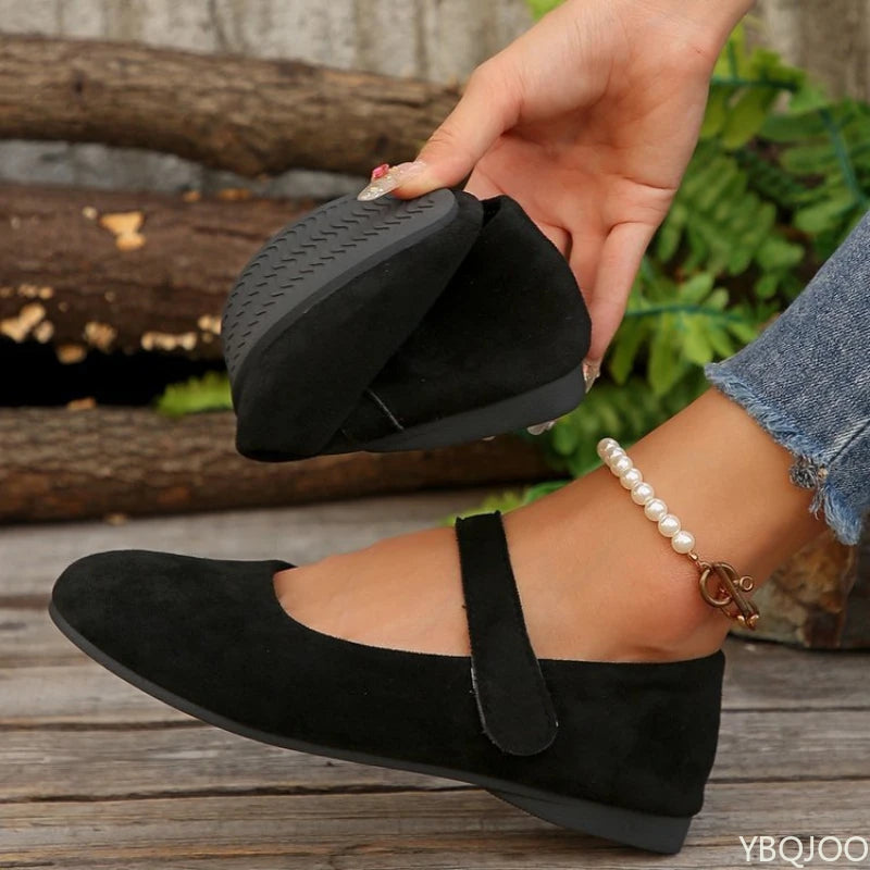 Women's Velvet Mary Jane Flats | Retro Round Toe Slip-On Shoes Mary Jane Flats Axl