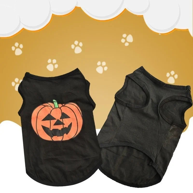 Halloween Pumpkin Pet Costume Shirt – Dog & Cat Cotton Pet Costume Shirt Axl XS（old） black
