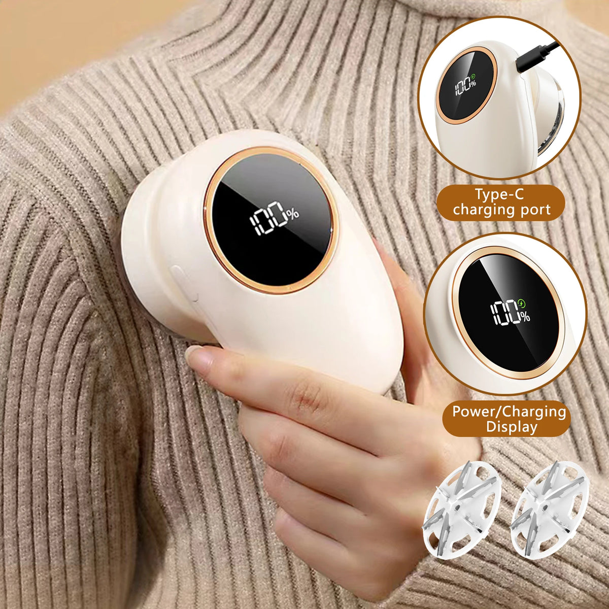 Rechargeable Fabric Shaver & Lint Remover – Sweater Defuzzer Fabric Lint Shaver Axl Cream 2 extra blade