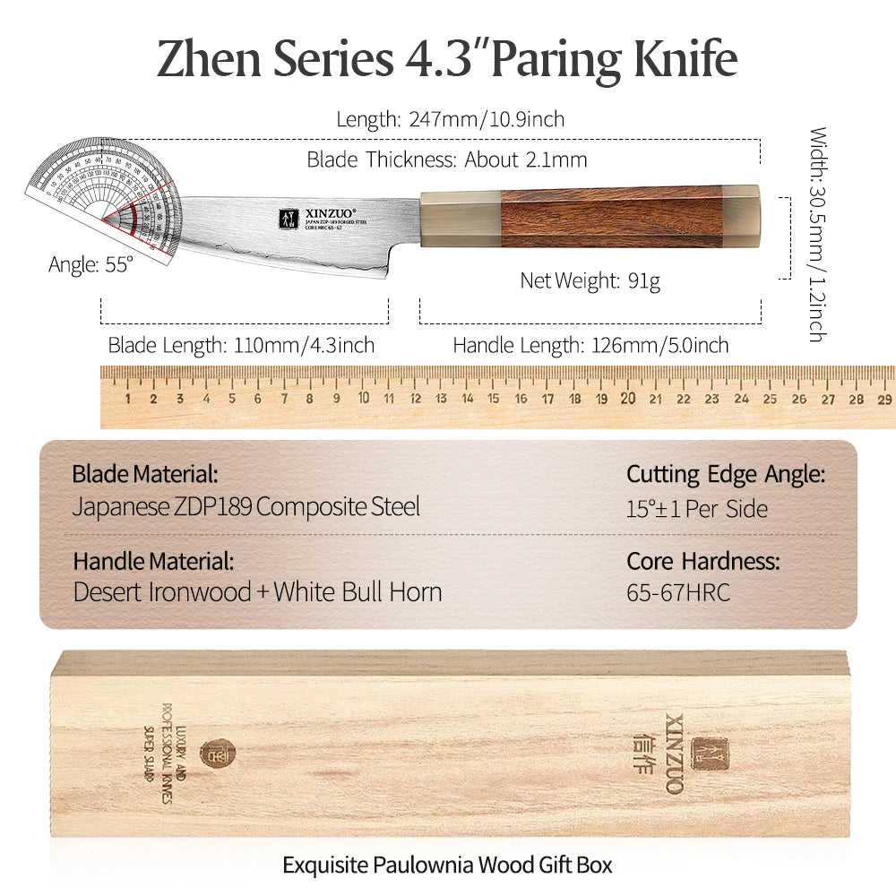 XINZUO 4.3" Paring Knife ZDP-189 Steel & Desert Ironwood Handle Paring Knife Axl Paring Knife