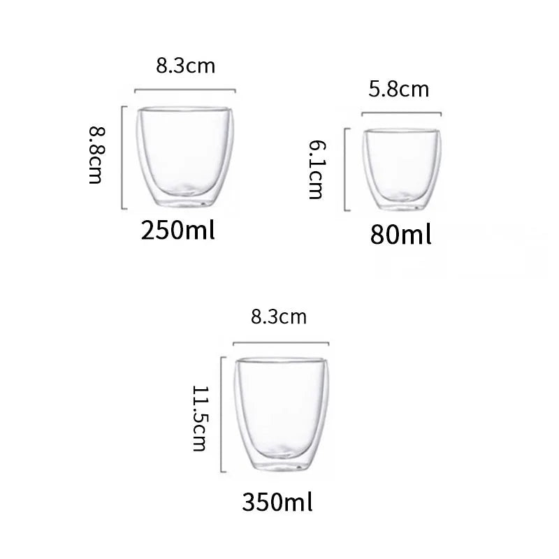 KEMORELA 4-Pack Double Wall Glass Cups 80ml – Heat-Resistant Double Wall Glass Set Axl