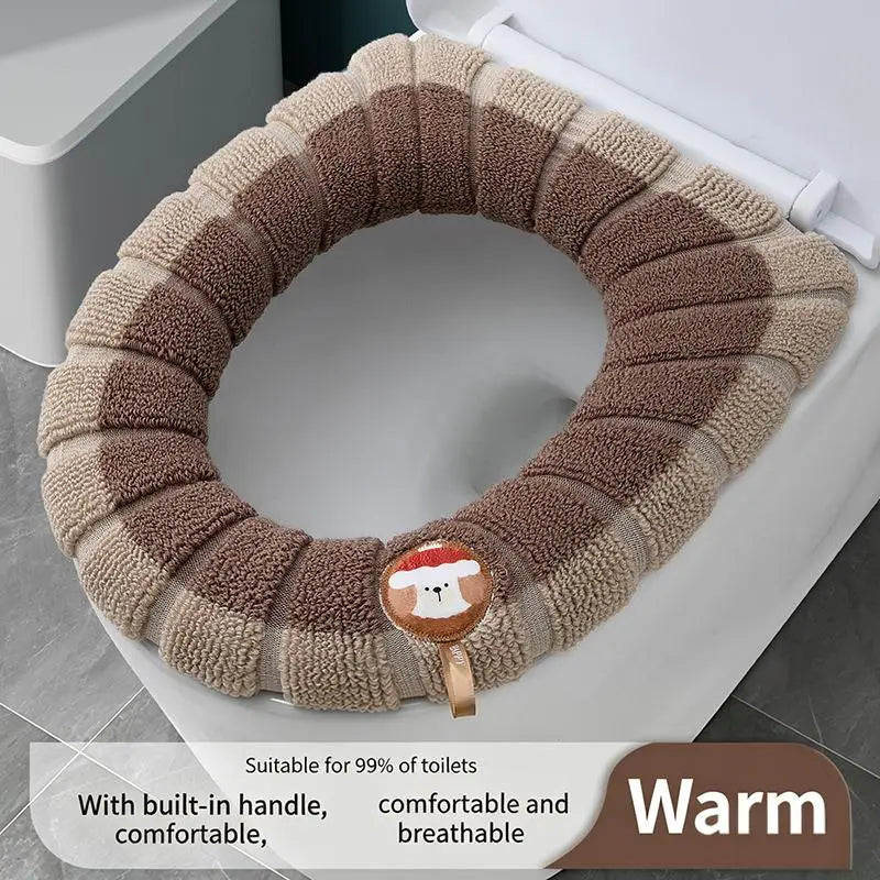 Thickened Knitted Toilet Seat Cover – Washable Color Block Mat Toilet Seat Cover Axl