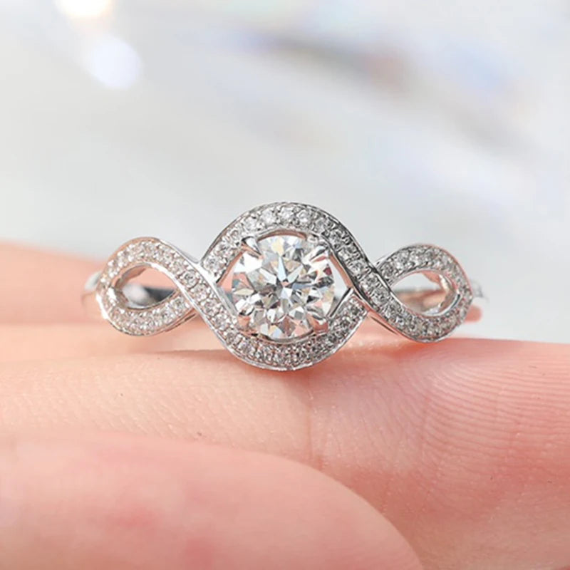Huitan Twist CZ Wedding Band Ring for Women – Silver Tone Wedding Band Ring Axl