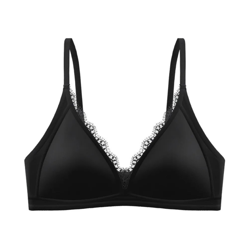 Satin Lace Wireless Push-Up Bra – V-Neck Traceless Brassiere Wireless Push-Up Bra Axl Black 1XL
