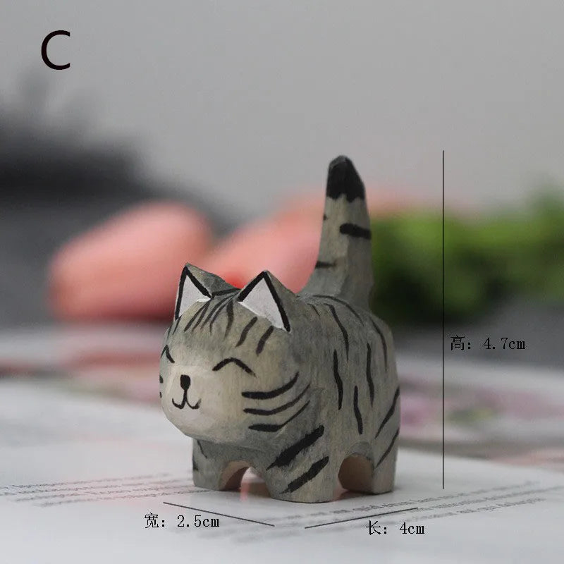 Handmade Basswood Carved Cat Ornament – Kitten Desk Decor Wood Carved Figurine Axl C