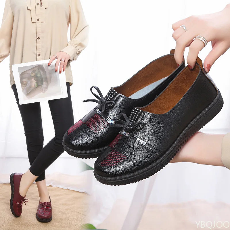 Women's Soft Sole Leather Loafers – Anti-Slip Casual Flat Shoes Women's Flat Loafers Axl