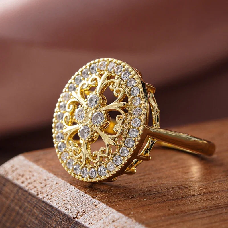 Huitan Women's Hollow CZ Pavé Ring – Brass Engagement Band Fashion Ring Axl A544 6