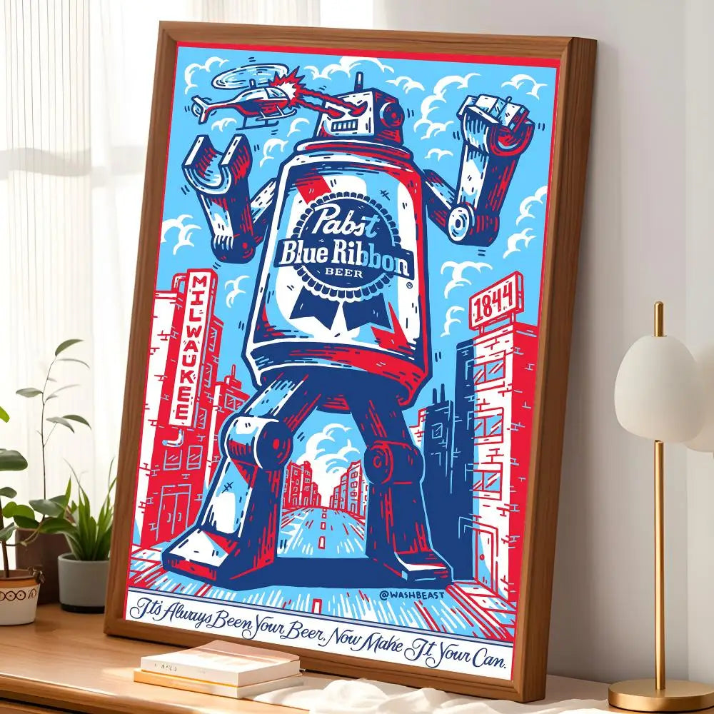 Pabst Blue Ribbon Beer Poster – Self-Stick Waterproof Wall Art Wall Art Poster Axl