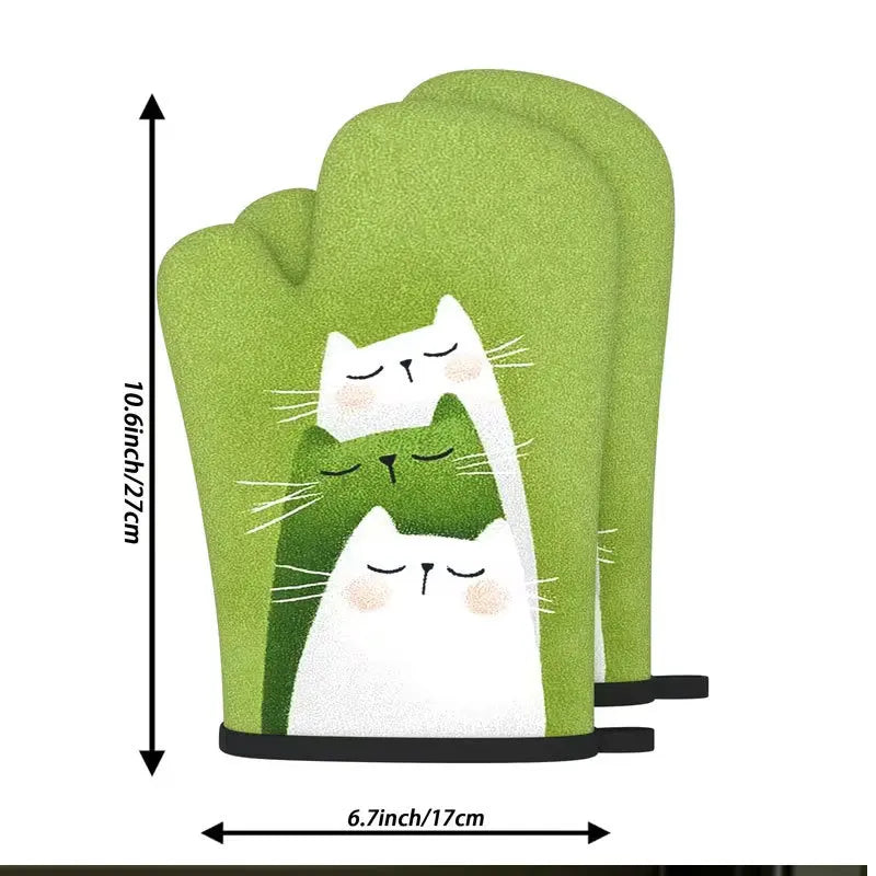 2-Pack Cat Oven Mitts – Heat Resistant Kitchen & BBQ Gloves Oven Mitts Axl Green-2pcs