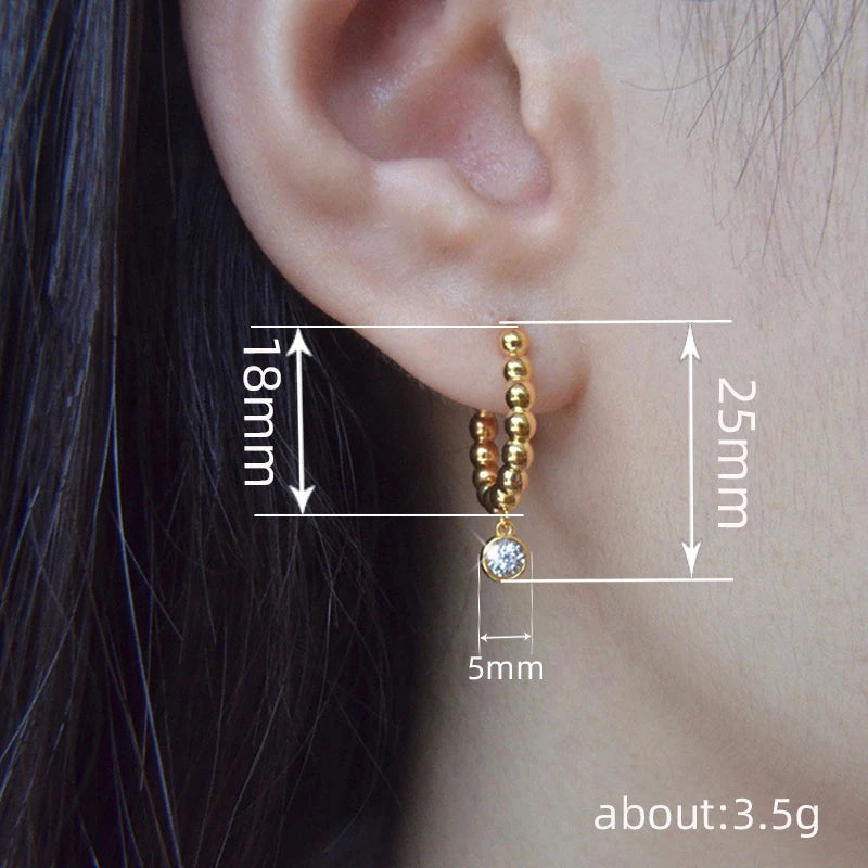 Huitan Beaded Hoop Drop Earrings | Cubic Zirconia Women's Jewelry Drop Hoop Earrings Axl