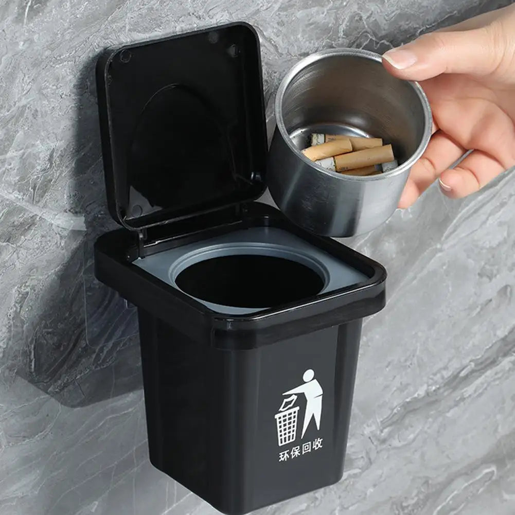 Wall Mount Ashtray with Lid – Stainless Steel Anti-Ash Wall Mounted Ashtray Axl