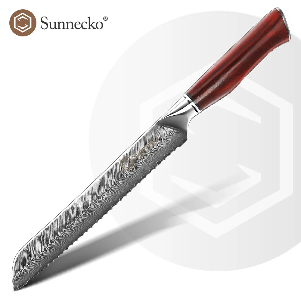 Sunnecko 8" Damascus Steel Serrated Bread Knife – VG10 Core Damascus Bread Knife Axl China Mainland 8 inch