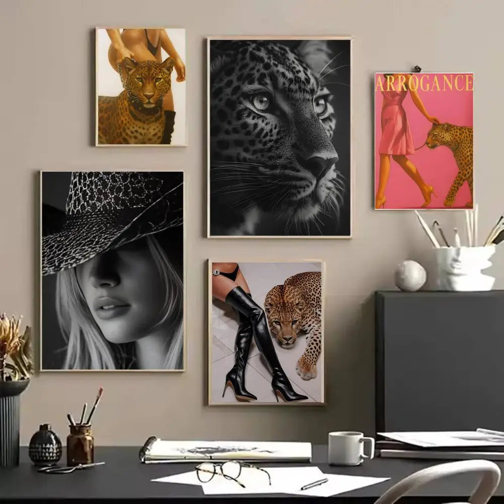 Women & Leopard Canvas Wall Art – Unframed Poster | Home Decor Canvas Wall Art Axl